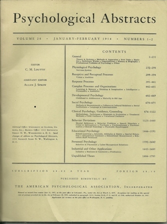 PSYCHOLOGICAL ABSTRACTS JAN-FEB, 1954 PSYCHOLOGICAL ABSTRACTS JAN-FEB, 1954