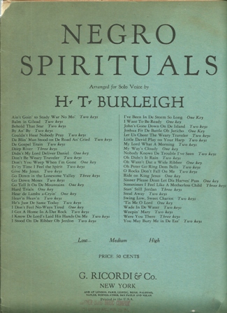 NEGRO SPIRITUALS BY BURLEIGH, 1929