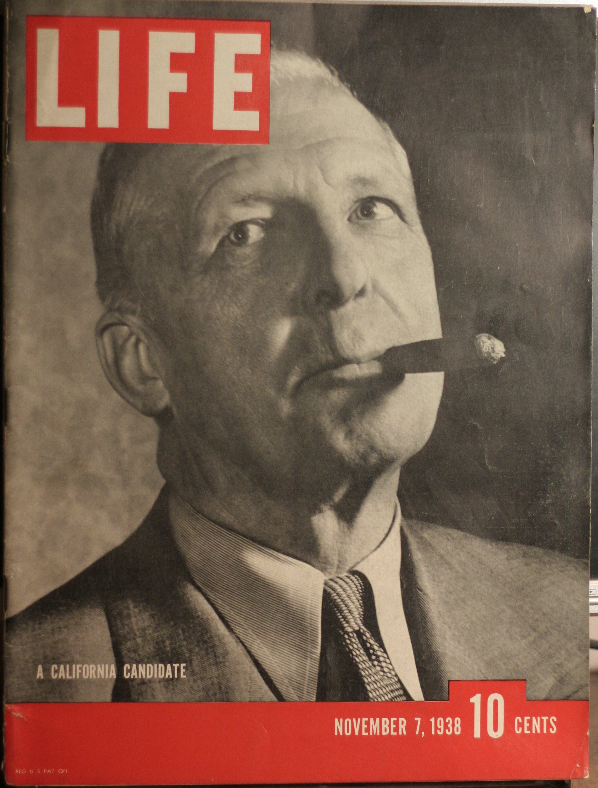 LIFE MAGAZINE NOVEBER 7,1938 A CALIF CANDIDATE COVER (click to enlarge)