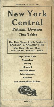 NEW YORK CENTRAL TIME TABLES Putnam Div. April,1941