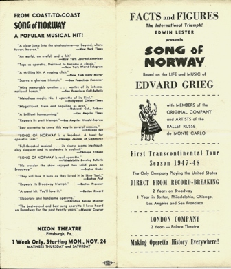 SONG OF NORWAY,GRIEG FACTS AND FIGURES 1947-48