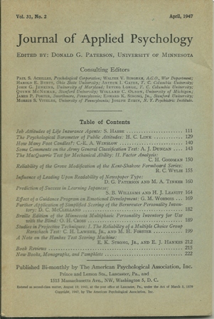 JOURNAL OF APPLIED PSYCHOLOGY APRIL, 1947