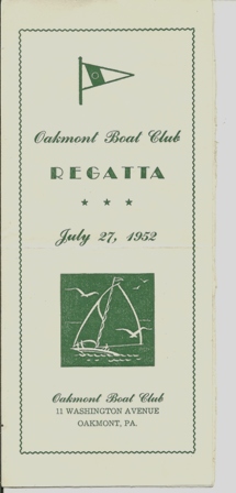 OAKMONT BOAT CLUB REGATTA PROGRAM, JULY.1952