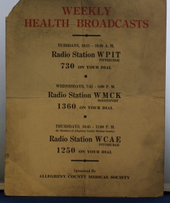 WEEKLY HEALTH BROADCASTS POSTER,ALLEGHENY CTY 1940'S