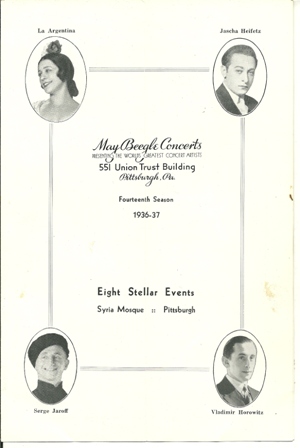 MAY BEEGLE CONCERTS ANNOUNCEMENT 1936-37