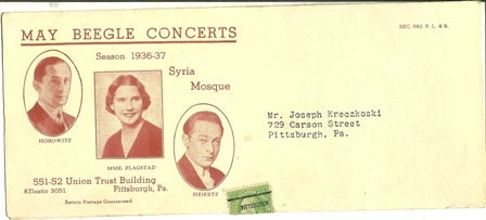 MAY BEEGLE CONCERTS FLYER 1936-37