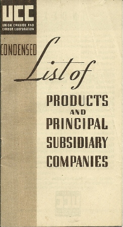 UNION CARBIDE & CARBON LIST OF PRODUCTS-MAY,1934