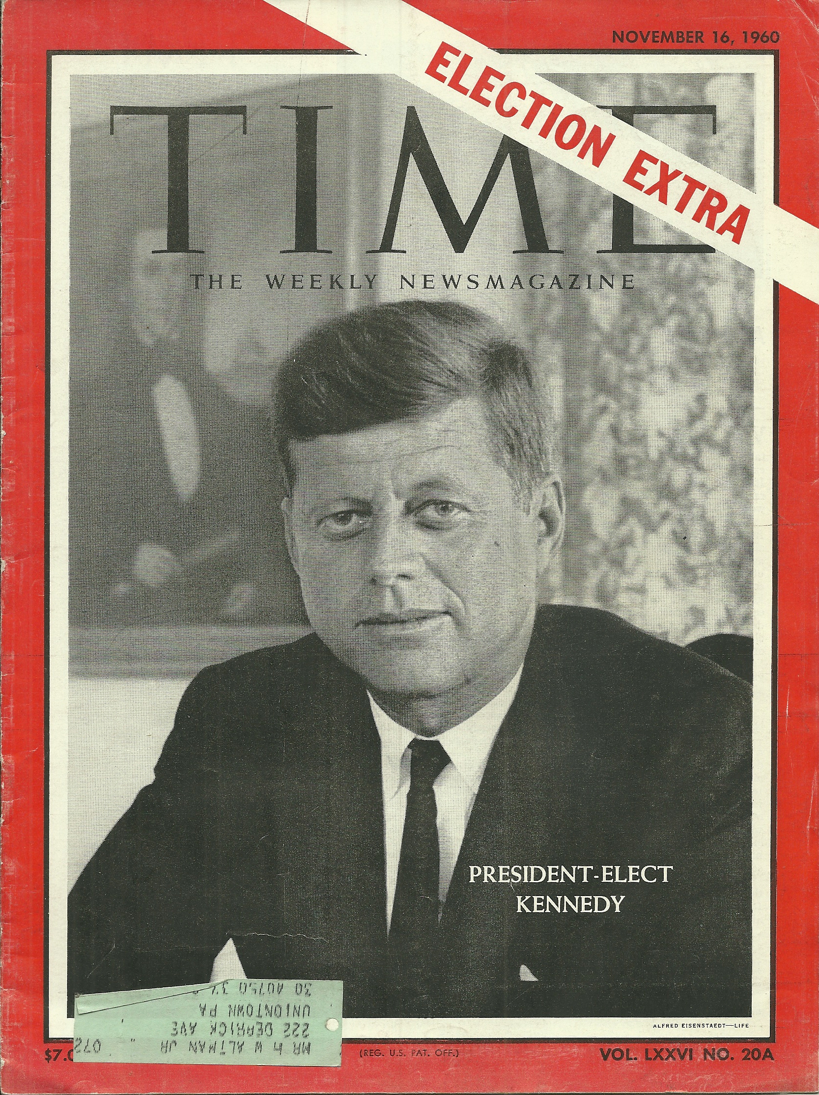 TIME MAGAZINE,PRESIDENT-ELECT KENNEDY NOV,1960 (click to enlarge)