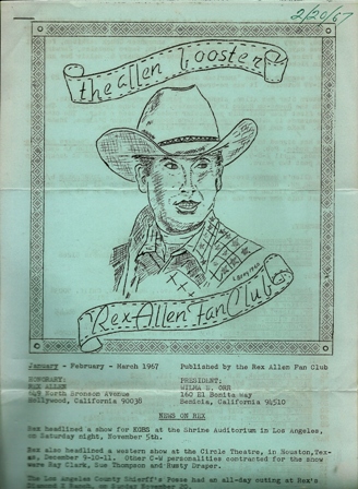 THE ALLEN BOOSTER-REX ALLEN CLUB JAN-MARCH.,1967