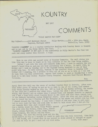 BILLY MARTIN FC NEWSLETTER,KOUNTRY COMMENTS MAY,1967