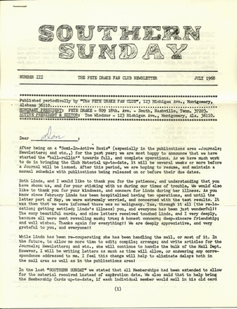 SOUTHERN SUNDAY-PETE DRAKE FC NEWSLETTER 7/1968