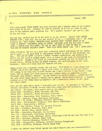 DEL REEVES FAN CLUB NEWSLETTER MARCH,1968