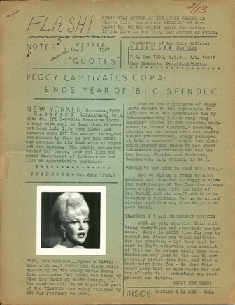 PEGGY LEE FAN CLUB NEWSLETTER,WINTER,1967 NO.3