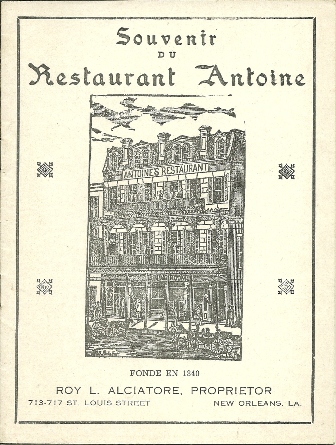 Souvenir du Restaurant Antoine, new Orleans,1940