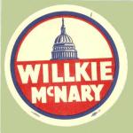 Willkie / McNary 1940 Election Sticker 5 inch