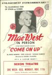 NIXON THEATRE -MAE WEST "COME ON UP"1946 ANNOUNCEMENT