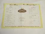 Horne's Restaurant Breakfast Placemat Menu 1950's