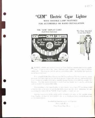 GEM Electric Cigar Lighter Radio/Auto 1925 Ad