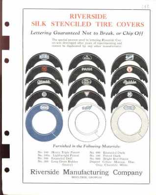 Riverside Silk Stenciled Tire Covers 1925 Ads