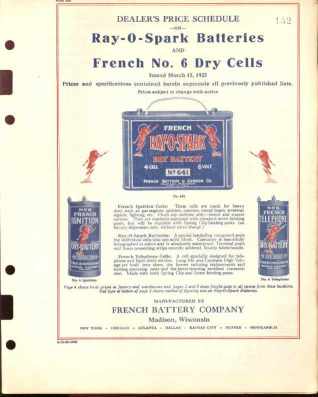 Ray-O-Spark Dealers Price Schedule 1925